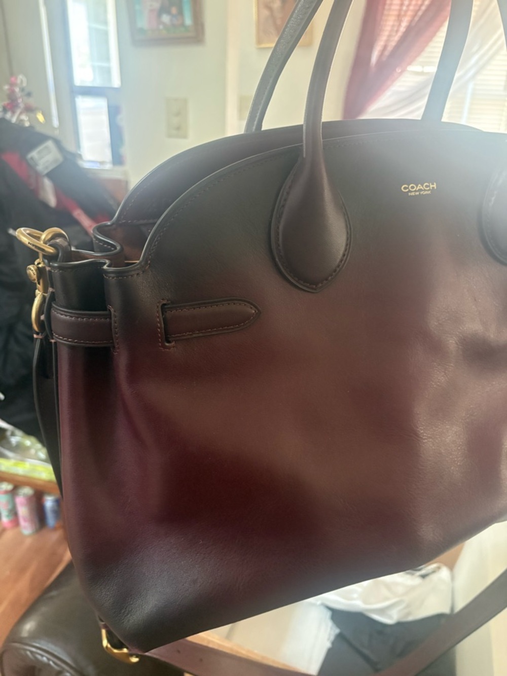 Coach Burgundy Leather Satchel with Gold Logo - Picture 2 of 16
